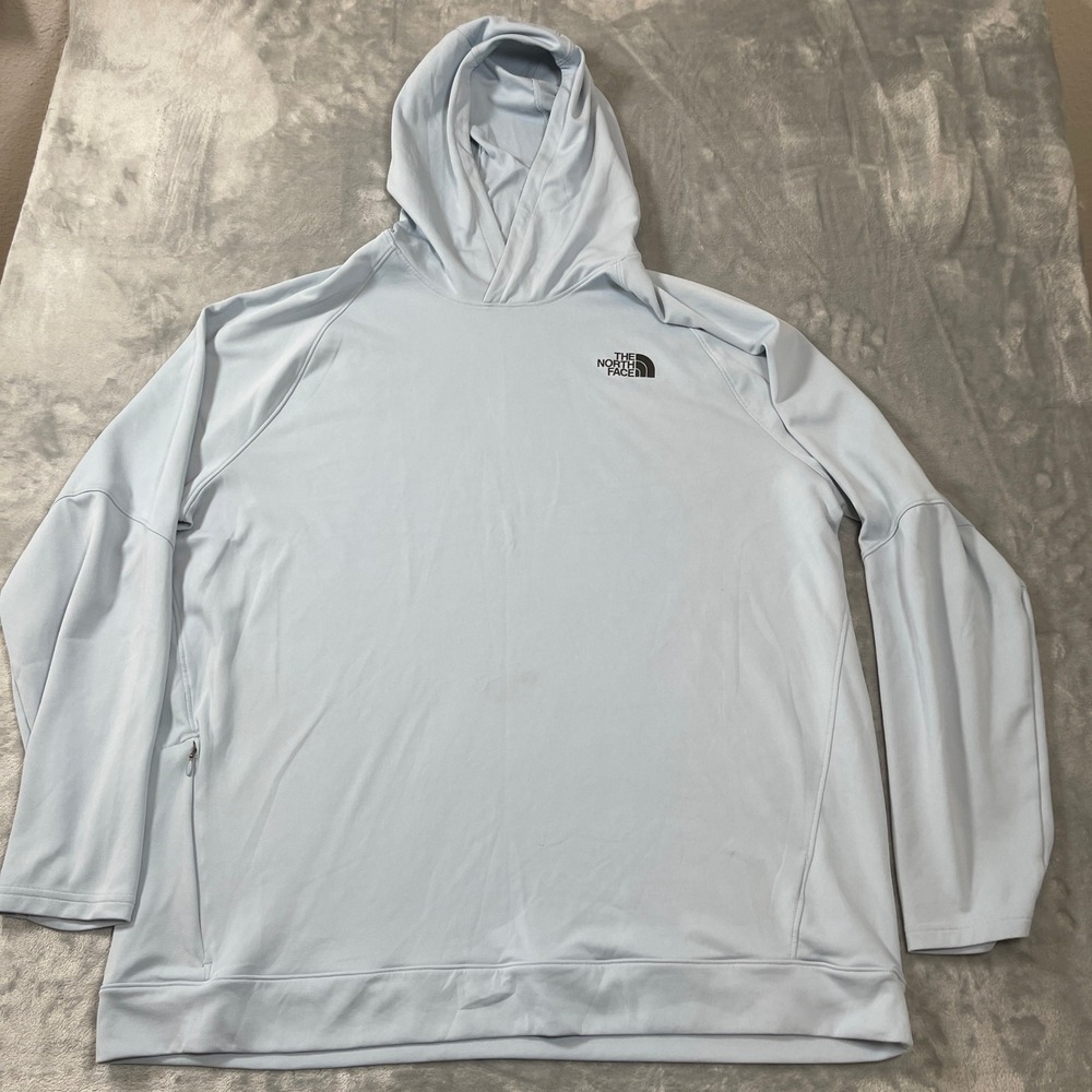 The North Face Mens Hoodie XXL Light Blue Active Pullover Raglan Zip Pocket